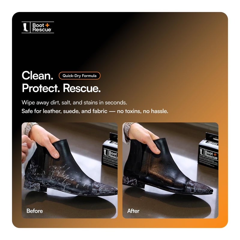 Boot Rescue all-natural cleaning wipes for leather and suede boots. Remove salt stains & grime. Box of 10 individually wrapped wipes. - Image 2